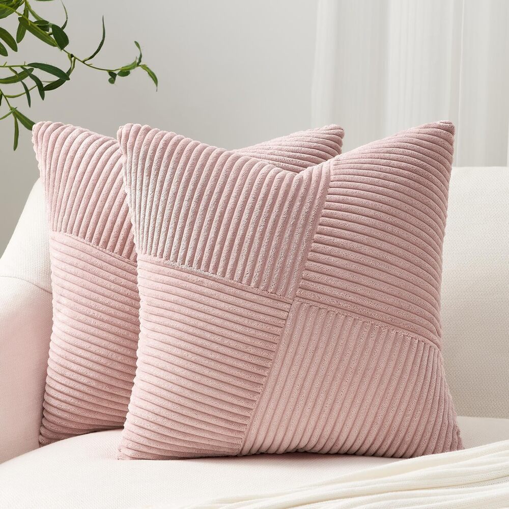 2121 Set of 2 Pink Decorative Yellow Throw Pillow Covers 20x20 Inch